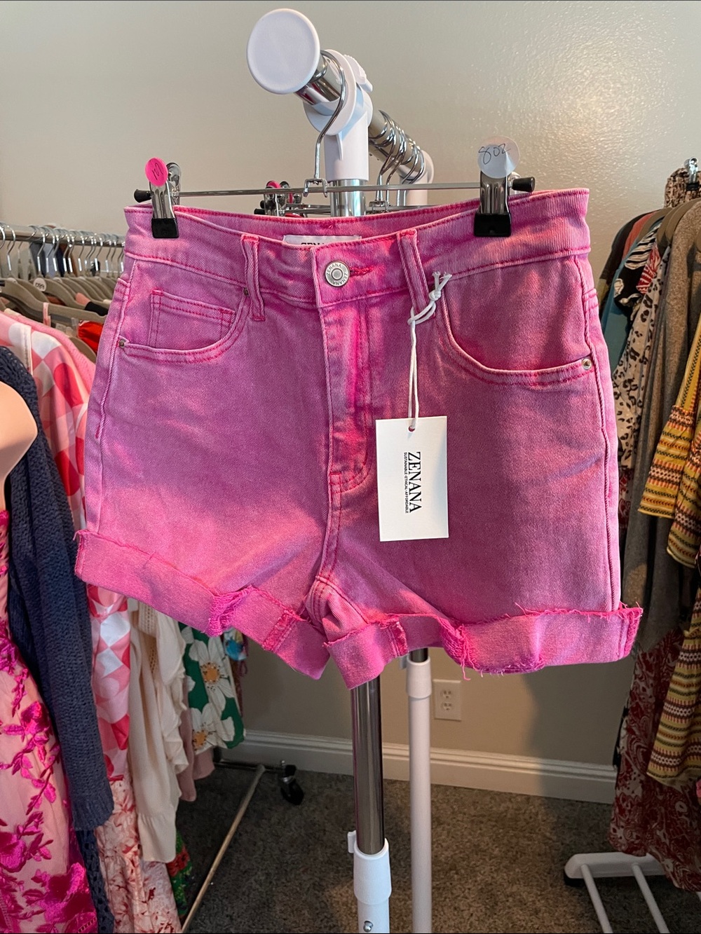 Zenana Mineral Wash Pink Denim Shorts